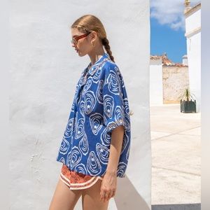 VRG GRL Mediterranean Beaches Linen Shirt Navy